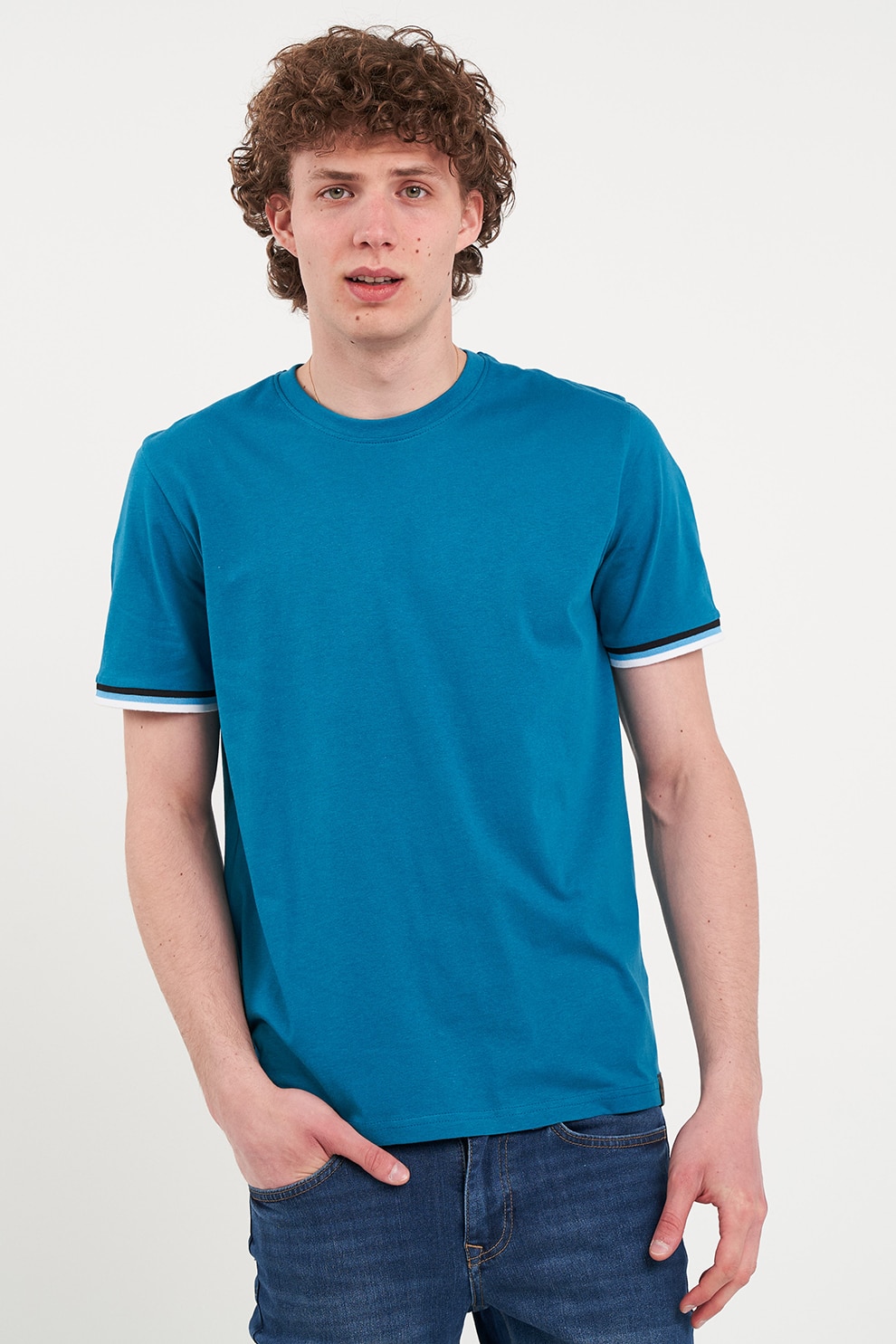 KVL by KENVELO, Tricou uni cu decolteu la baza gatului, Alb, Negru, Albastru royal, S