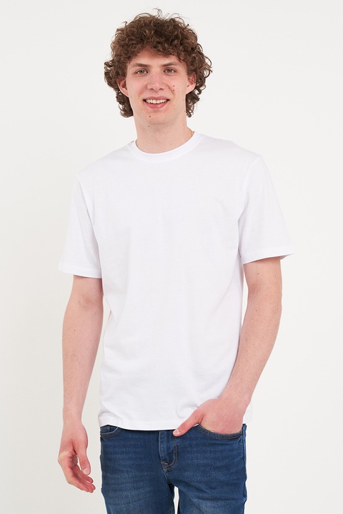 KVL by KENVELO, Tricou de bumbac cu decolteu la baza gatului, Alb optic