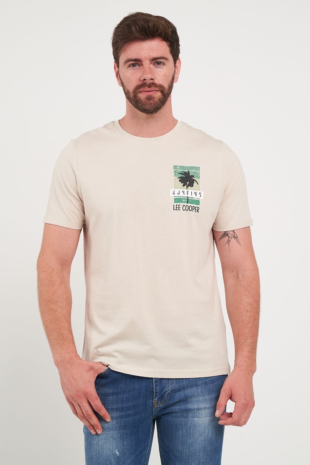 Lee Cooper, Tricou cu imprimeu grafic, Bej, S