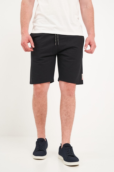 TIMEOUT, Pantaloni scurti din amestec de bumbac cu talie ajustabila, Negru