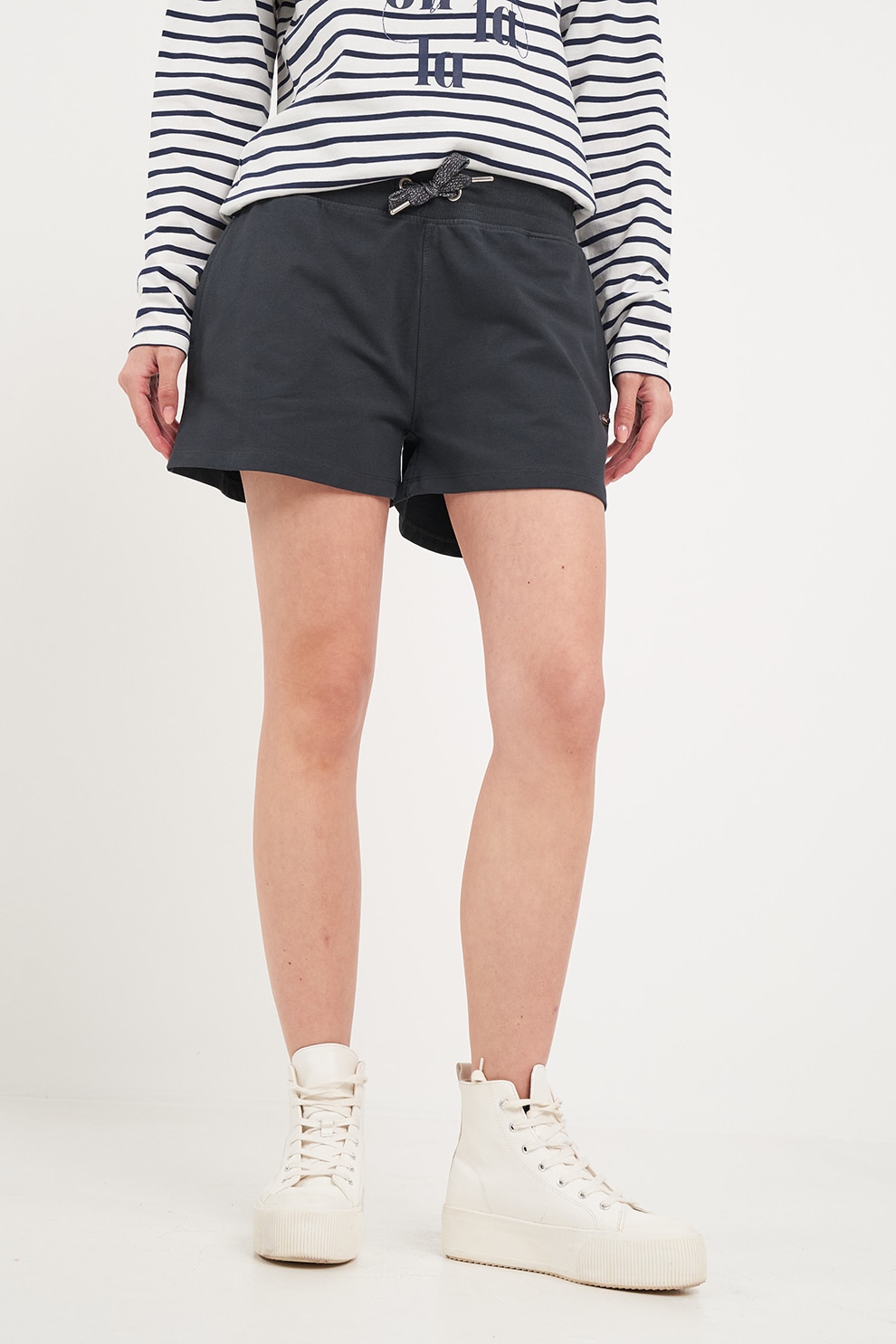 TIMEOUT, Pantaloni scurti din amestec de bumbac cu snururi, Gri antracit, S