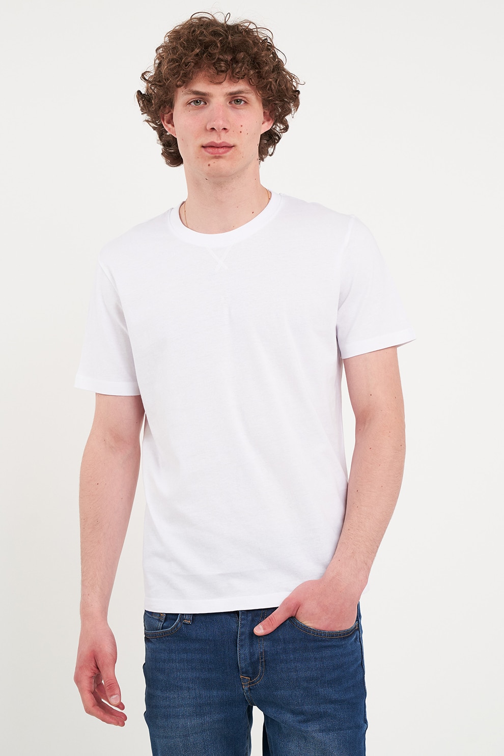 KVL by KENVELO, Tricou regular fit cu decolteu la baza gatului, Alb, Alb optic, XL