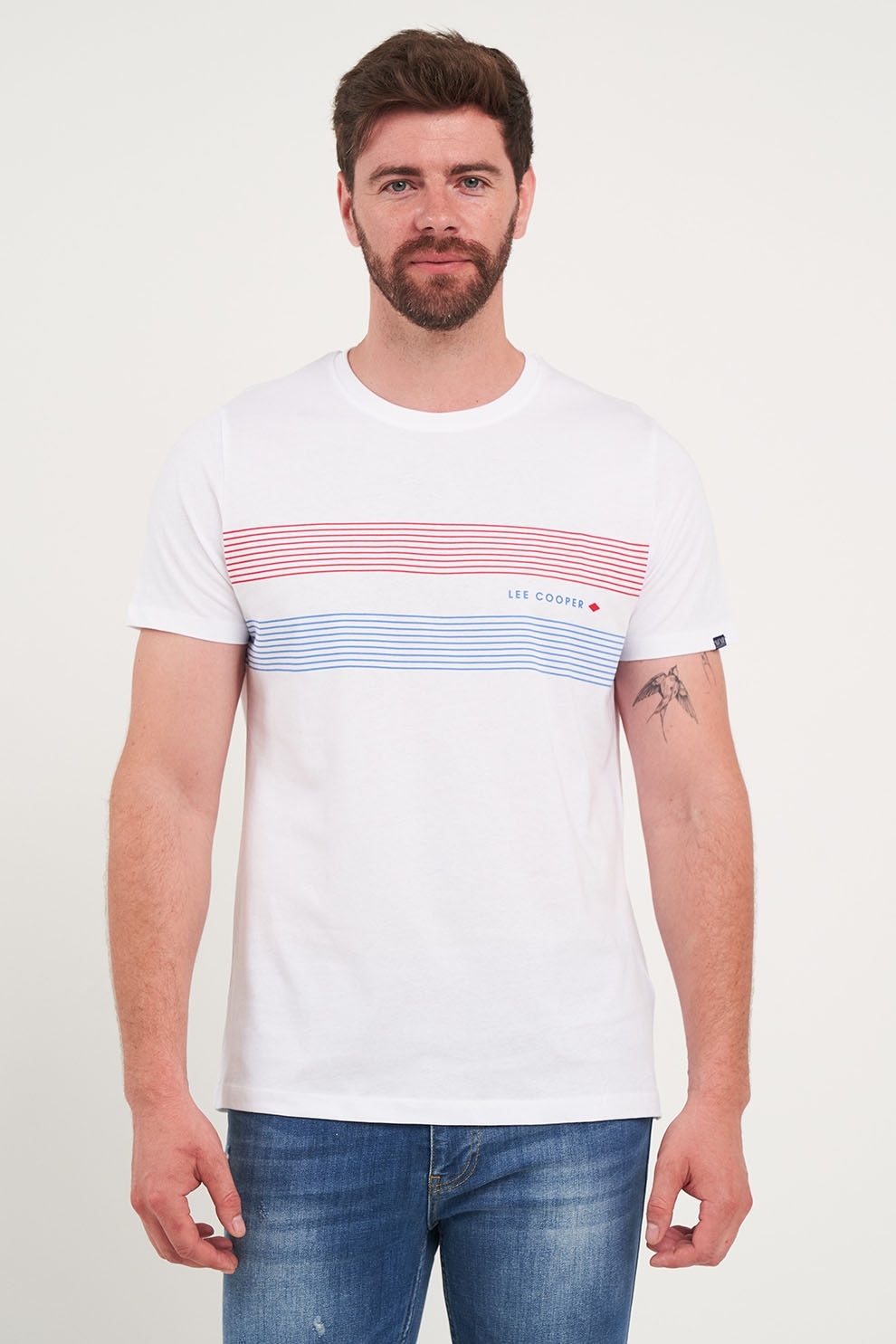 Lee Cooper, Tricou cu imprimeu logo, Alb, Albastru, L