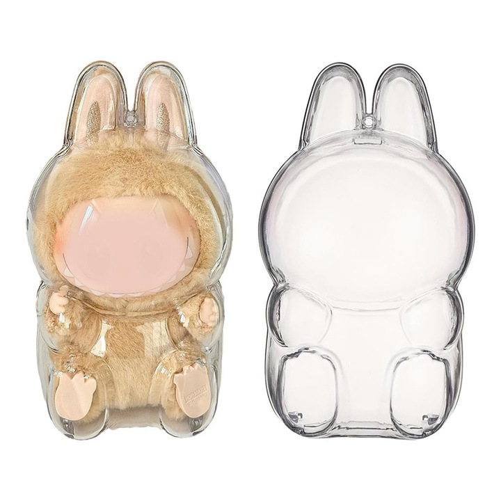 Átlátszó védőtok, AjieQaQ, Labubu számára, kemény műanyag, 360°-os védelem, karcálló, ütésálló, megőrzi a megjelenést, gyűjtőknek, eredeti figurához, 15x17 cm