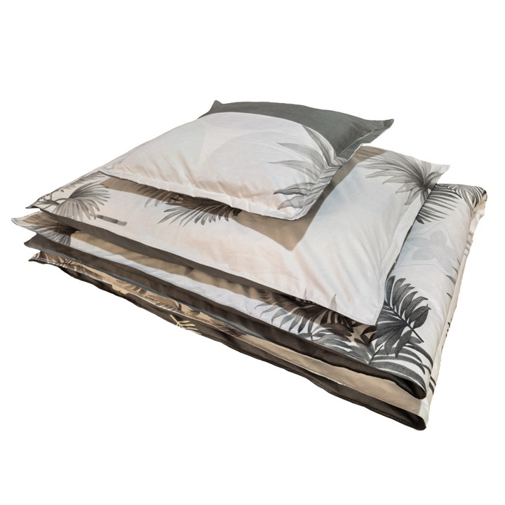 Ágyneműhuzat garnitúra 3 részes, paplanhuzat méret 140x200cm, 1 személyes, szürke/fehér virág mintás