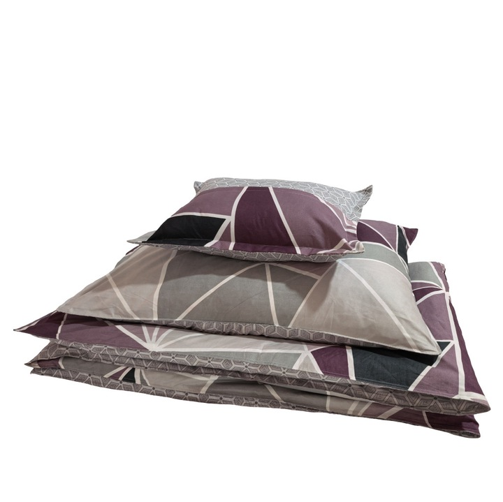 Ágyneműhuzat garnitúra 3 részes, paplanhuzat méret 140x200cm, 1 személyes, szürke/lila mintás