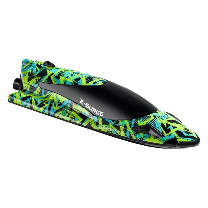 Barca cu telecomanda Overmax Surge, RC Racing Speed Boat Waterproof Drift, Viteza 35 km/h, 2.4GHz, Verde