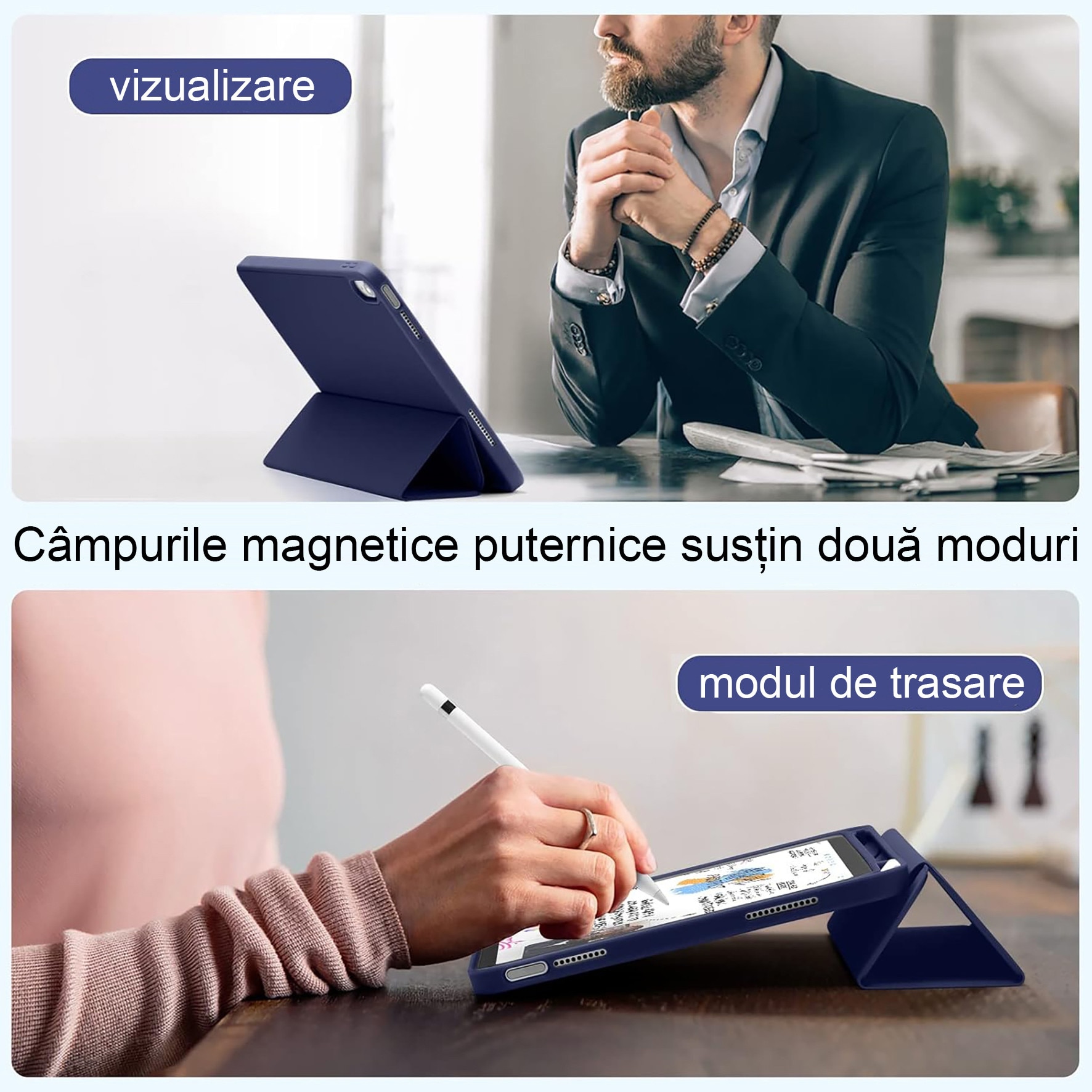 Husa protectie tableta, Yulinland®, Compatibila cu iPad 7/8/9 10.2", iPad 10.2 2019 2020 2021 Husa pentru iPad a 7-a generatie pentru tableta cu suport pentru creion, Bleumarin