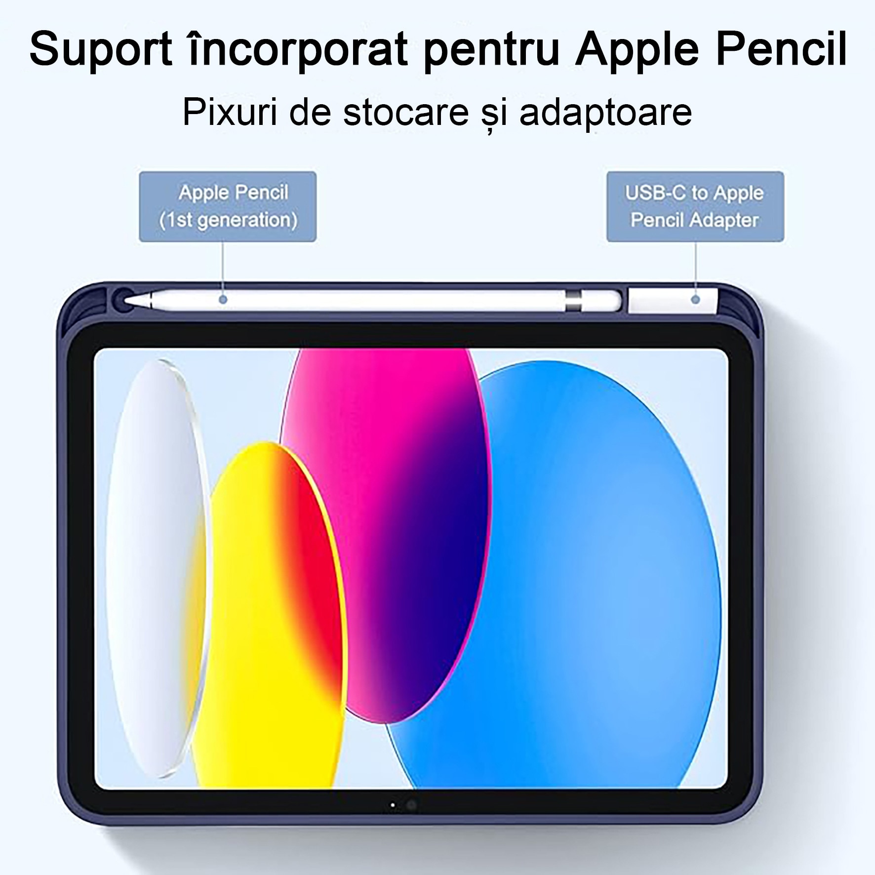 Husa protectie tableta, Yulinland®, Compatibila cu iPad 7/8/9 10.2", iPad 10.2 2019 2020 2021 Husa pentru iPad a 7-a generatie pentru tableta cu suport pentru creion, Bleumarin