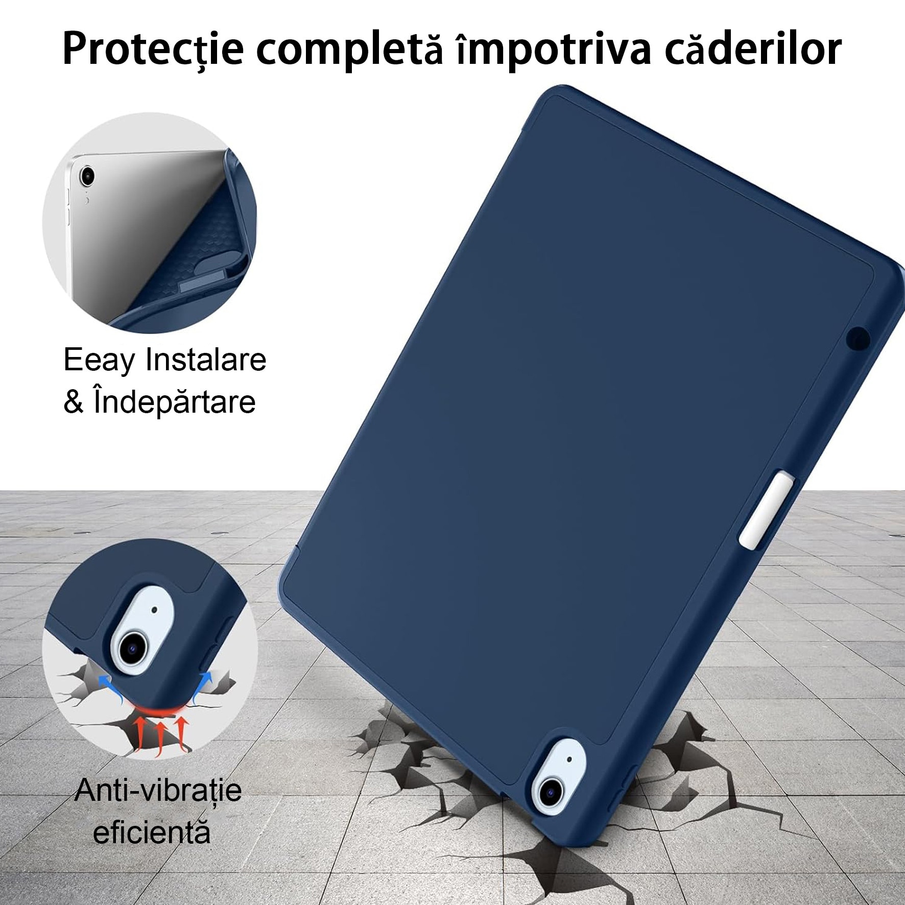 Husa protectie tableta, Yulinland®, Compatibila cu iPad 7/8/9 10.2", iPad 10.2 2019 2020 2021 Husa pentru iPad a 7-a generatie pentru tableta cu suport pentru creion, Bleumarin