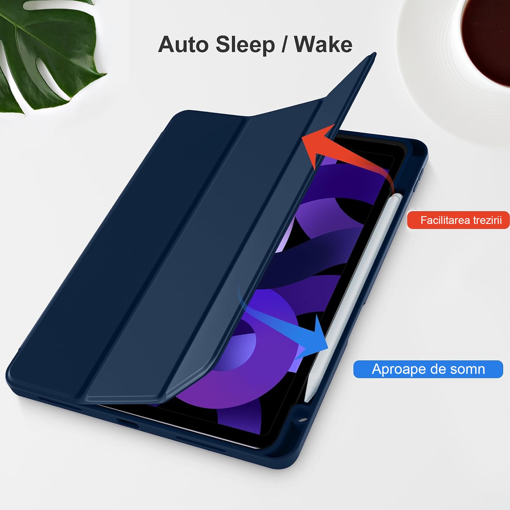 Husa protectie tableta, Yulinland®, Compatibila cu iPad 7/8/9 10.2", iPad 10.2 2019 2020 2021 Husa pentru iPad a 7-a generatie pentru tableta cu suport pentru creion, Bleumarin