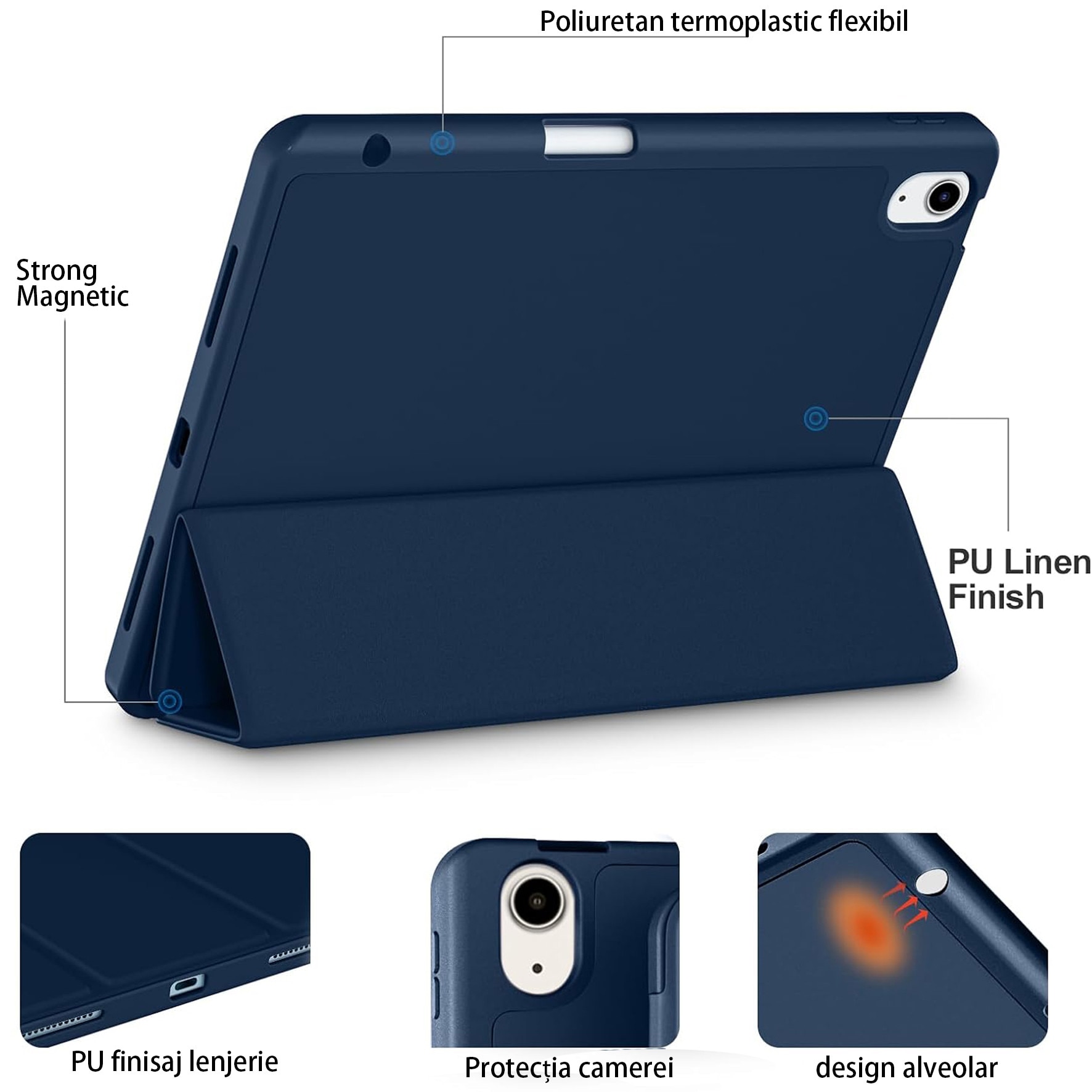 Husa protectie tableta, Yulinland®, Compatibila cu iPad 7/8/9 10.2", iPad 10.2 2019 2020 2021 Husa pentru iPad a 7-a generatie pentru tableta cu suport pentru creion, Bleumarin