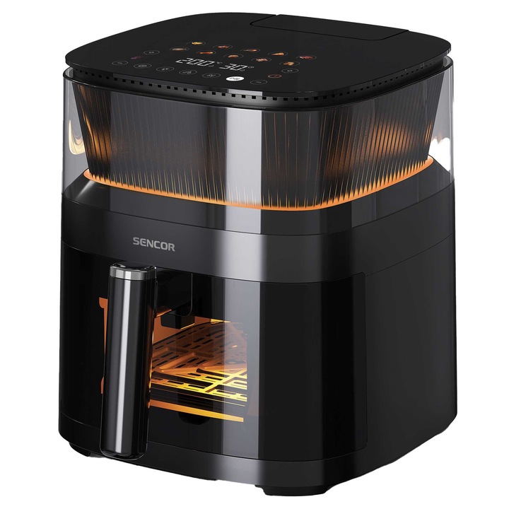 Sencor SFR 5050BK Forrólevegős fritőz 1500 W, 5 L, Vízpermet funkció, Betekintő ablak világítással, Fekete