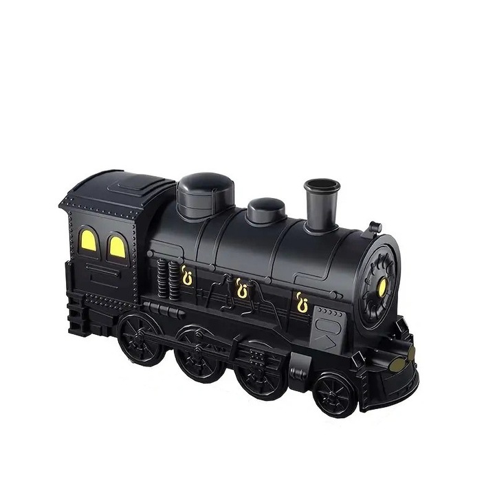 Овлажнител за въздух с парен локомотив, Chelmonds®, с арома тава, захранван от USB, безжично дистанционно управление, с цветни LED светлини, черен