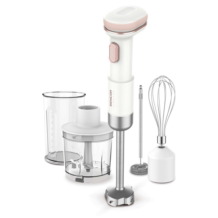 Blender de mana fara fir Sencor SHB 9130WH, 20 de cicluri de mixare per incarcare, baterie Li-Ion de 11,1 V / 2000 mAh, alb