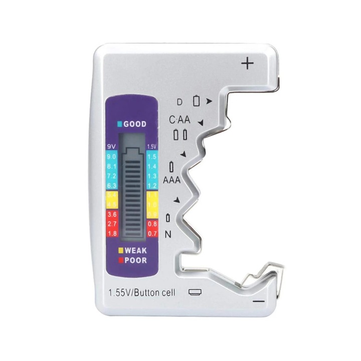 YANYXR digitális akkumulátor teszter LCD kijelzővel, ezüst-fekete 9.2x6.3x1.4cm