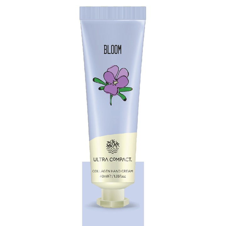 Kollagénes kézkrém – BLOOM, 40 ml, Ultra kompakt, Vegán, Alkoholmentes, Gyorsan felszívódó