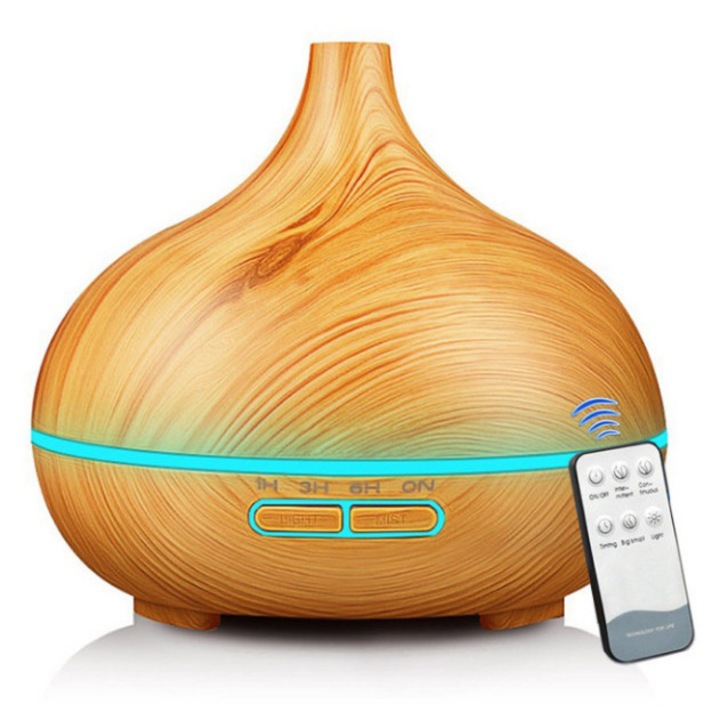 Aromaterápiás párásító 400 ml, fa design, csendes működés, automata kikapcsolás, otthonra, irodába