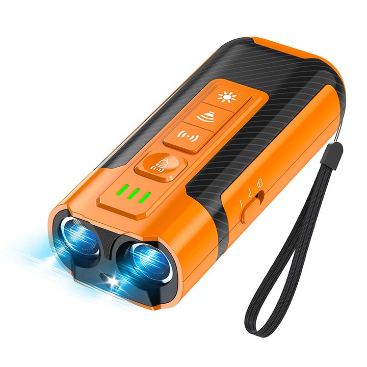 Aparat cu ultrasunete impotriva cainilor, cootway, raza de actiune 20m, cu lanterna si laser, Portocaliu