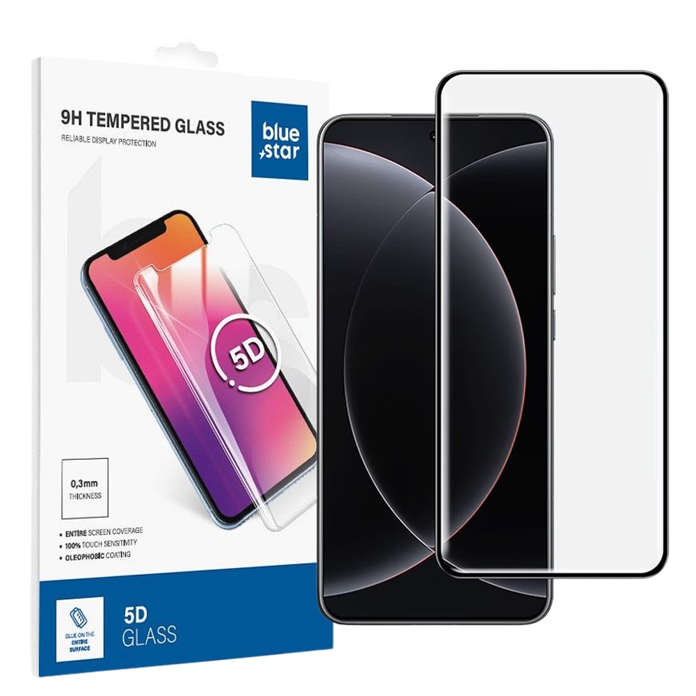 Folie de sticlă compatibilă cu Xiaomi 15 Ultra 5G, frontală, 5D, călită, curbată, cu ramă neagră, Bluestar