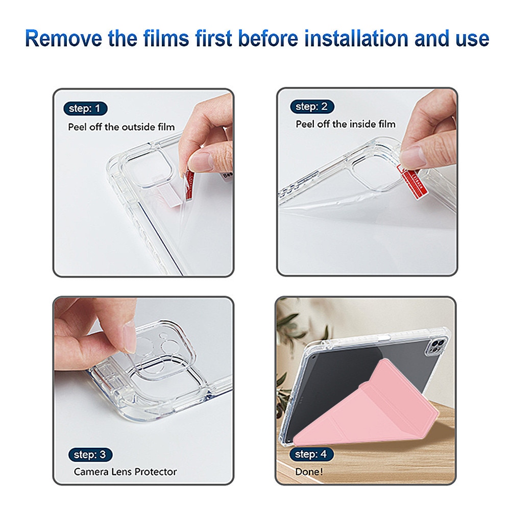 Husa pentru tableta compatibila cu iPad Pro Air 11" 2024 / 2025 M2, M3, cu functie de trezire/culcare si slot pentru stilou, moduri multiple de pliere 3+Y, spate ultra-transparent din acril rezistent la indoire，roz deschis