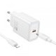 Захранващ адаптер HOCO N60 с Lightning кабел, 20W, 3A, 1 x USB-C, бял