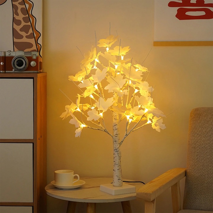 YANYXR fehér LED fa installáció 60x11cm, 24 LED-del, elemes, IP44