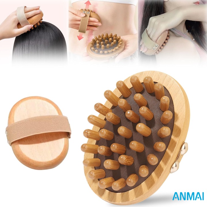 Aparate de masaj din lemn de fag, Anmai, 11x8.3x2.2cm, pentru modelarea corpului, relaxarea muschilor, indepartarea celulitei