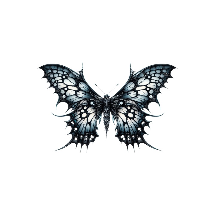 Sticker Fluture alb cu negru stil gotic in degrade artistic, Autoadeziv, Cri-Flo, Marime 15 cm
