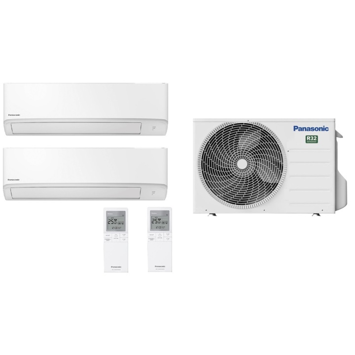 Aparat de aer condiționat Multi-Split Panasonic, 2 unități interioare, 12000BTU și 15000BTU, R32, clasa energetică A+++