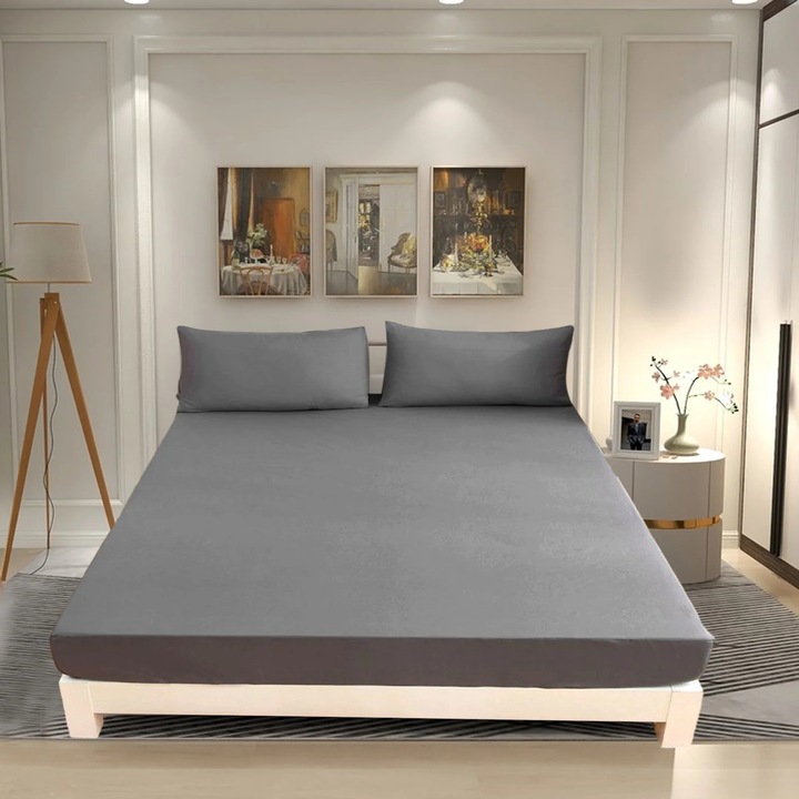 Set lenjerie pat YANYXR, 3 piese, gri, 120x200cm