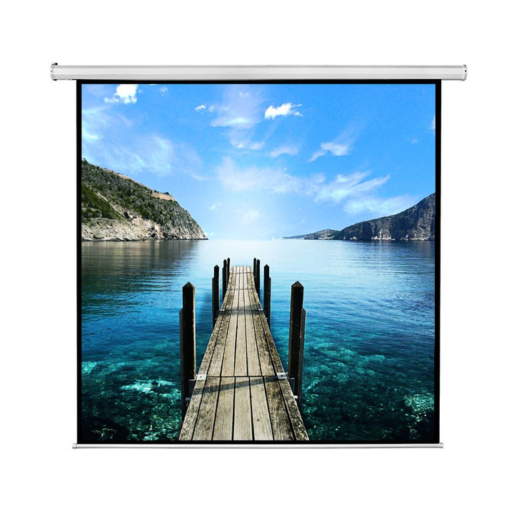 Blackmount електрически прожекционен екран 1/1EL240, видим размер: 240cm x 240cm, стенен модул, дистанционно управление