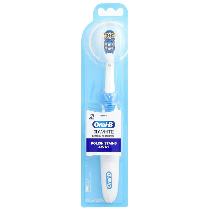 Електрическа четка за зъби, Oral-B, 3D White, Polish Stain Away, 14000 пулсации/мин, Средна, Син цвят