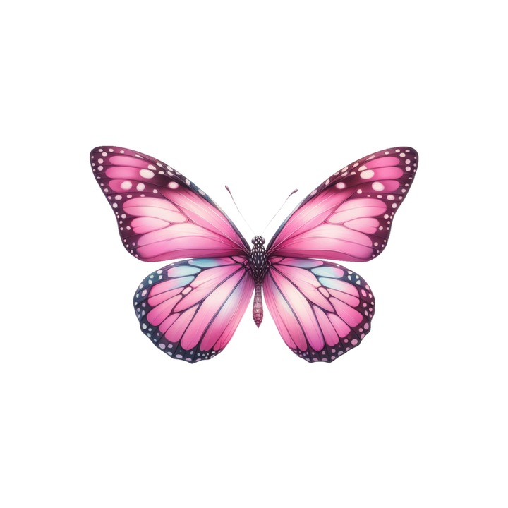 Sticker Fluture roz cu buline negre si degrade alb decorativ, Autoadeziv, Cri-Flo, Marime 20 cm