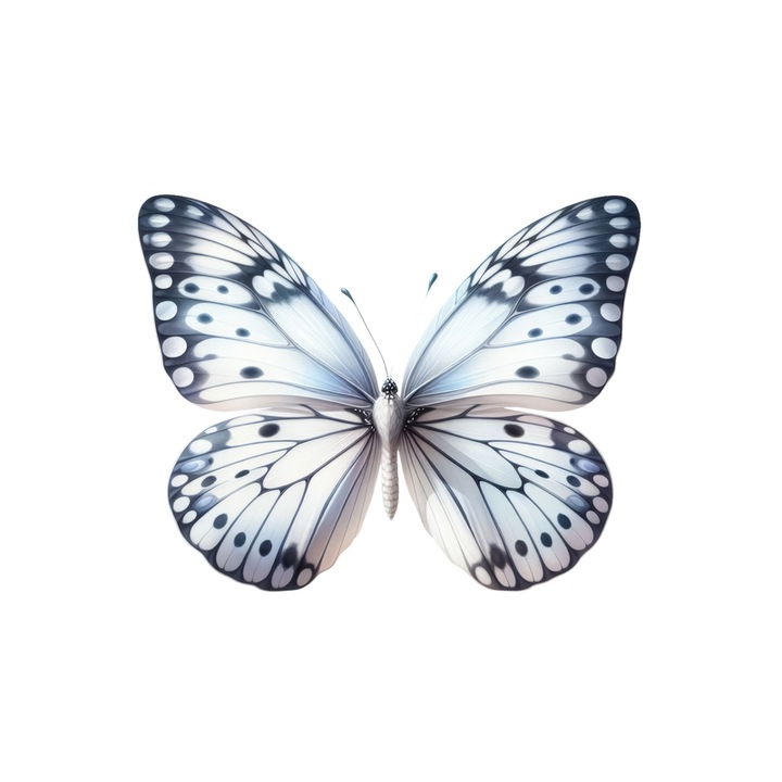 Sticker Fluture alb cu accente gri si puncte negre stil minimalist, Autoadeziv, Cri-Flo, Marime 15 cm