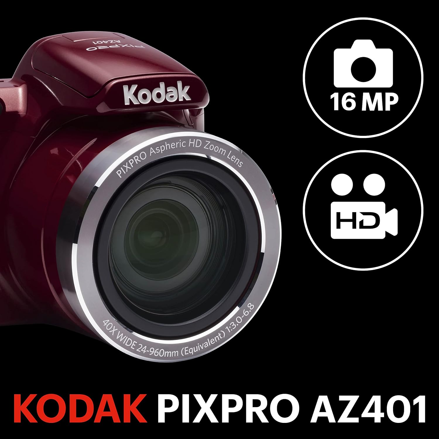 Aparat Foto Kodak PixPro AZ401, 16 MP, Zoom 40X, Rosu - eMAG.ro