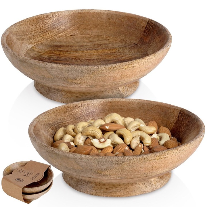 Комплект дървени купи, Колекция за домашен стил, 16x5 см, Дървени, Устойчиви на влага и деформация, Естествени цветове, Декоративни, Кафяви, 2 части