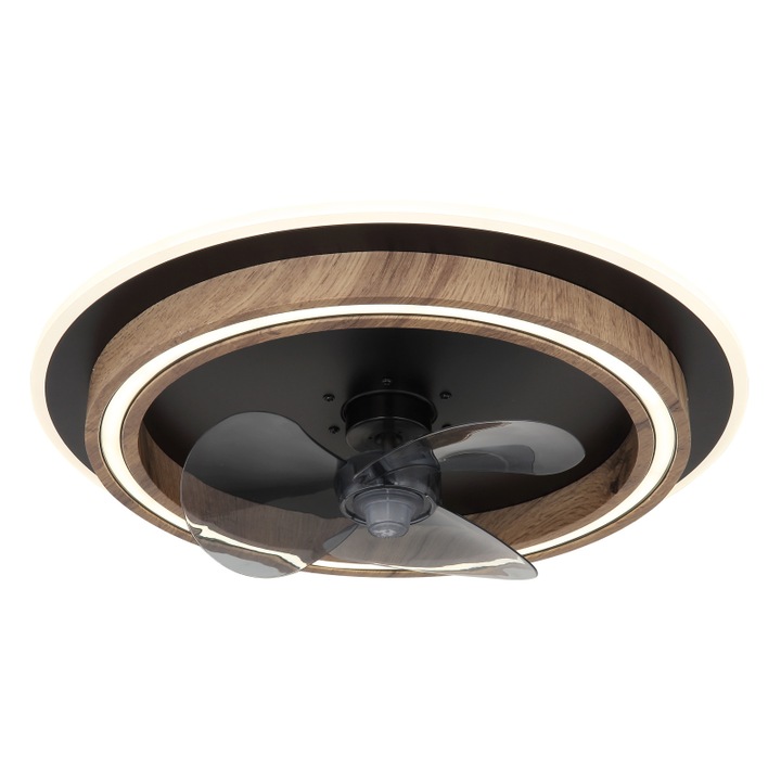 Ventilator de tavan GLOBO, negru mat, MDF aspect lemn, dimmable, 500x135mm, LED 32W