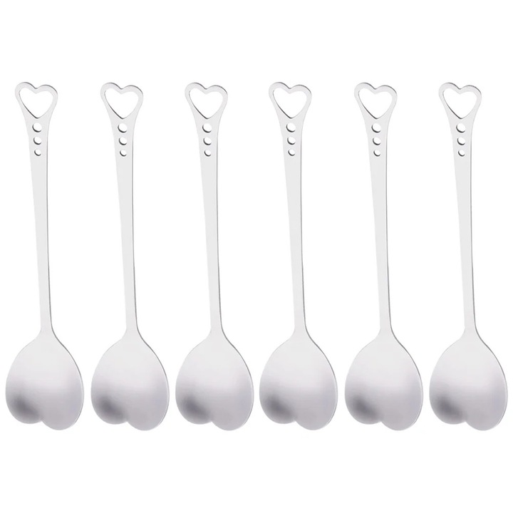 Set 6 linguri inox YANYXR inima argintiu 14.3x3.3x0.5cm