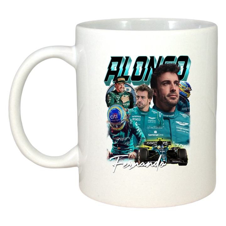 Cana fernando alonso colaj echipa aston martin formula 1, Cri-Flo, Ceramica, 330 ml, Culoare Alb