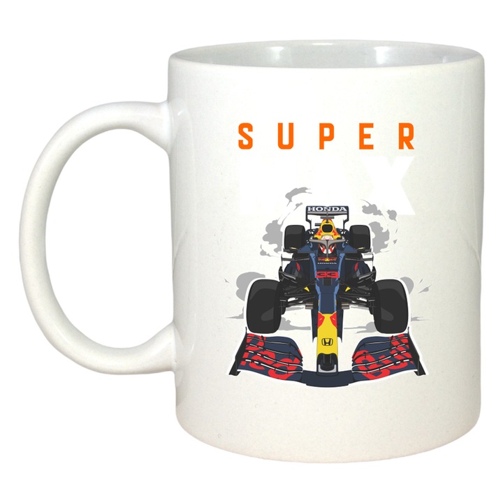 Cana super formula masina monopost red bull arta digitala formula 1, Cri-Flo, Ceramica, 330 ml, Culoare Alb