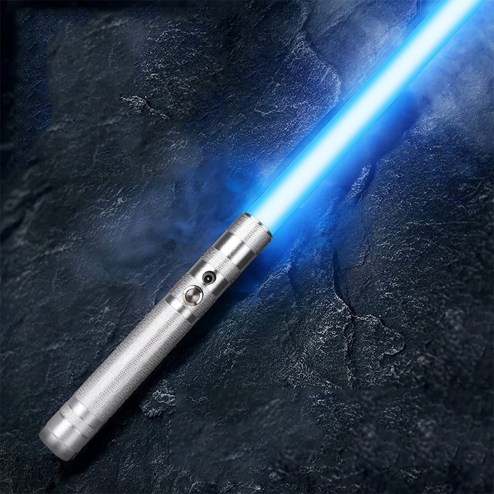 Светлинен меч със звук и светлини, Suness®, LED, 14 RGB цвята, презареждащ се, дръжка от алуминиева сплав, за дуел и косплей, подарък за деца и възрастни, 77 см, сребрист