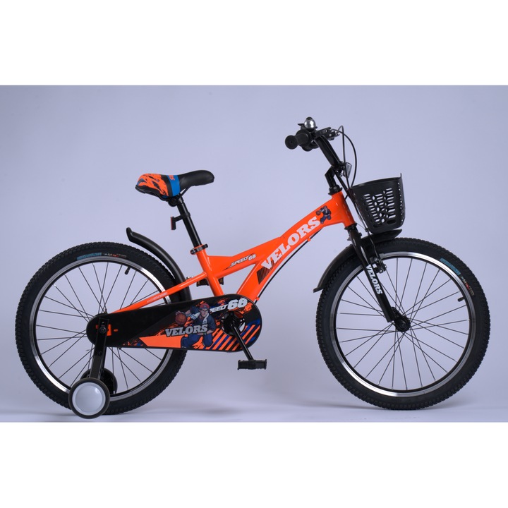 Детски планински велосипед с 20" колела, предни V-образни спирачки/задни барабанни спирачки, крик, оранжев, Velors Baby Kids SPEED Bike за възраст 7/10 години