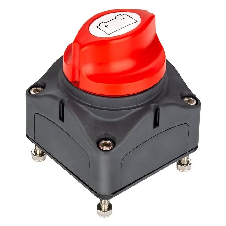 Intrerupator rotativ deconectare baterie auto, rezistent la apa IP66, 275A, 69x69x75mm, Negru/Rosu