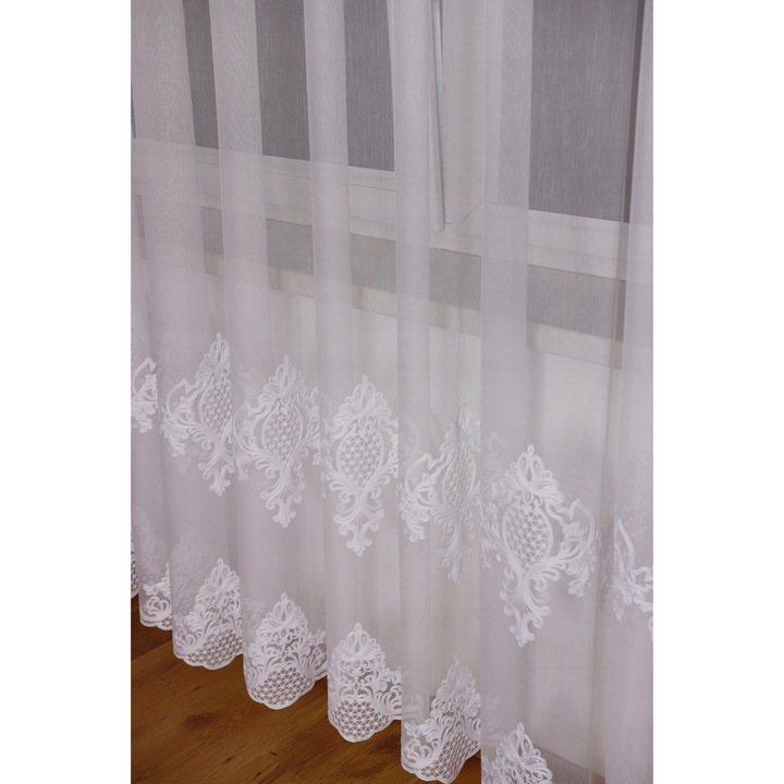 Material Textil, Tesatura Bambus cu broderie, 300 Cm Latime, Alb