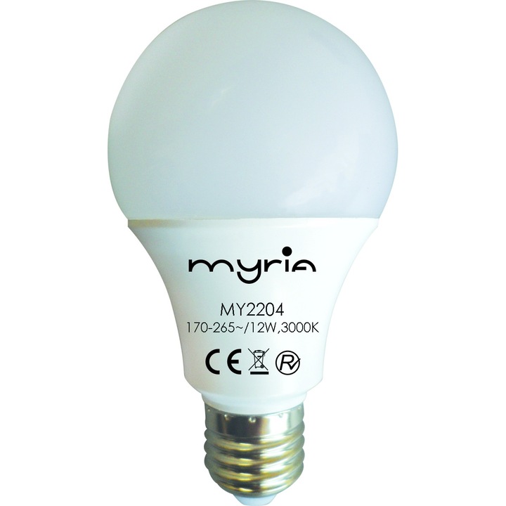 Bec LED MYRIA MY2204, 12W, E27, 3000K, alb cald