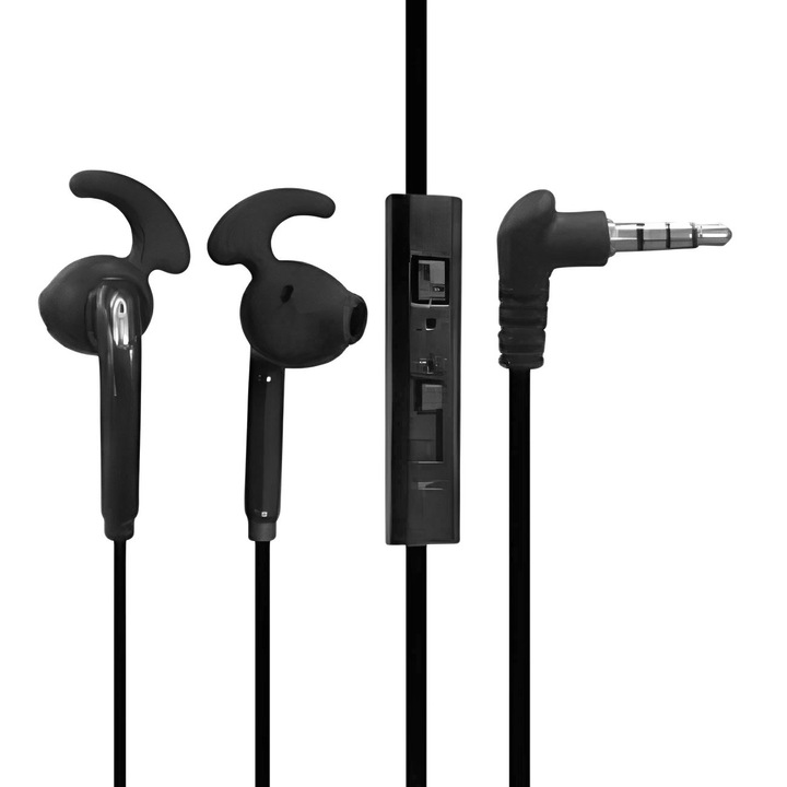 Fekete sport kihangosító audio headset mikrofonnal és állítható hangerővel i-jmb