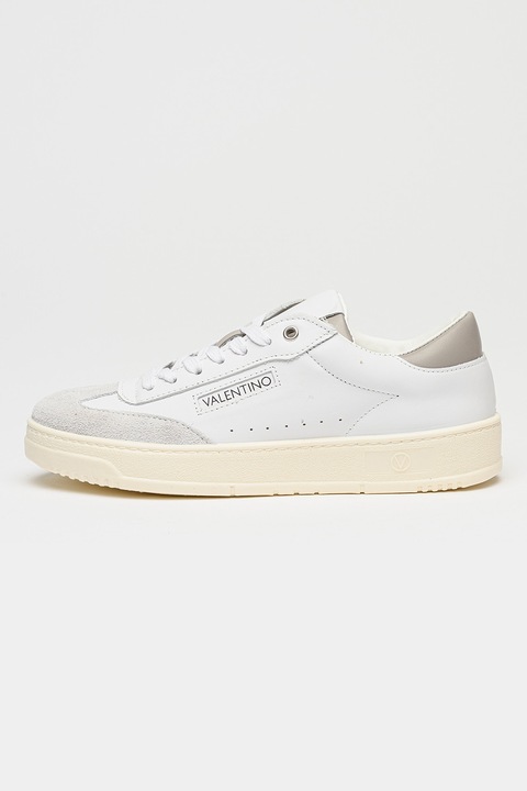 Valentino, Bőr és nyersbőr uniszex sneaker, Világosszürke/Fehér
