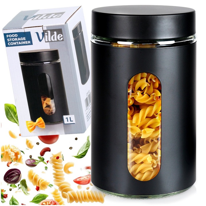 Recipient Pentru Produse Vrac, Vilde, 1 L, 10x17.5 cm, Sticla, Capac Etans, Cu Filet, Fereastra Transparenta, Multicolor