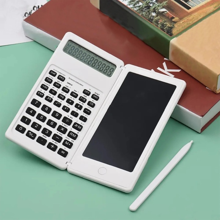 YANYXR hordozható számológép 12 bites LCD kijelzővel és írótáblával, fehér, 16x15.5x7.7cm